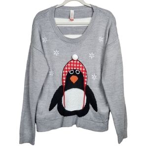 No Boundaries Grey Penguin Snowflakes Ribbed Knit Sweater Womens Size 2X